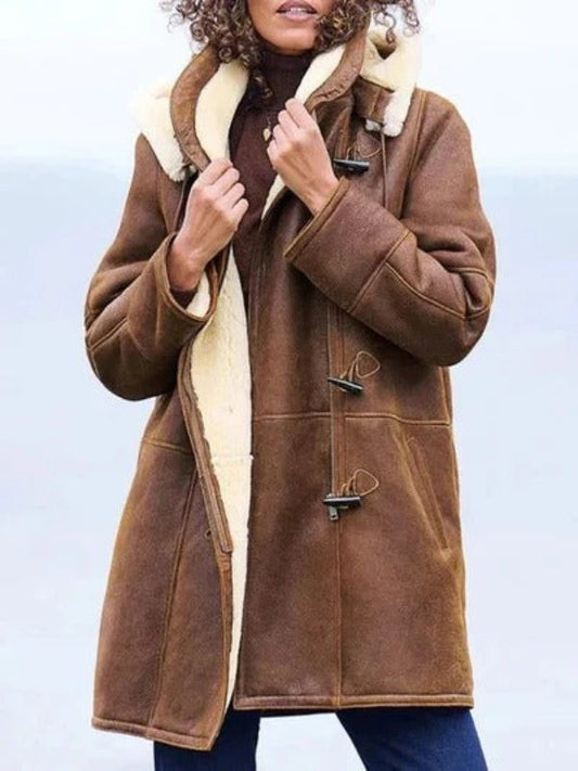   Women's Hooded Long Jacket Shearling Lining Relaxed Fit Winter Coat
